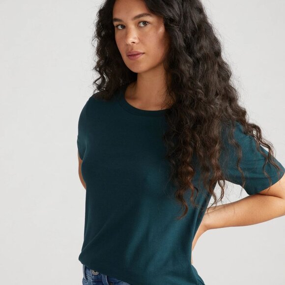 Universal Standard Tee Rex Peruvian Pima Cotton T Shirt in Deep Sea Green Size X - Picture 2 of 10